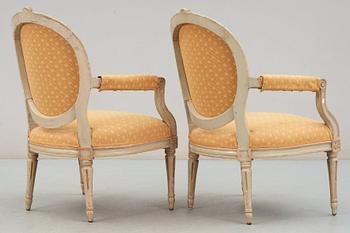 A pair of Gustavian late 18th century armchairs.