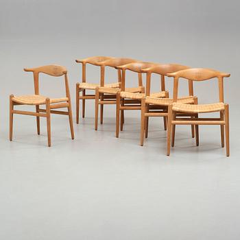 Hans J. Wegner, a set of six oak "Cowhorn Chairs", JH-505, Johannes Hansen, Denmark 1960's.