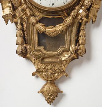 A Louis XVI wall clock, Le Roux Paris, late 18th century.