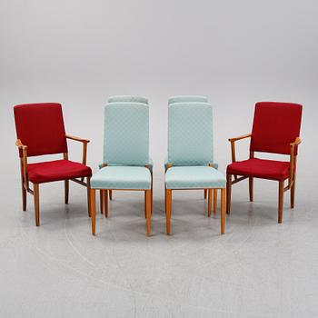 Carl Malmsten, a set of six 'Gustavus' chairs, Åfors Möbelfabrik, second half of the 20th Century.