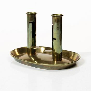 Candelabra, 4 pcs, and a chamberstick for two candles, brass, 19th century.
