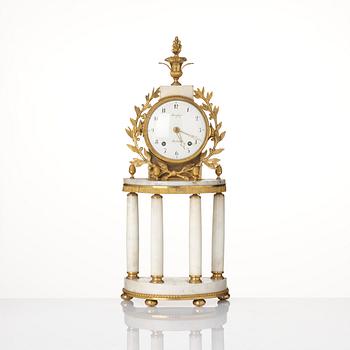 A late Gustavian ormolu and marble portico clock by P. Strengberg (active in Stockholm and Mariefred 1802-31).