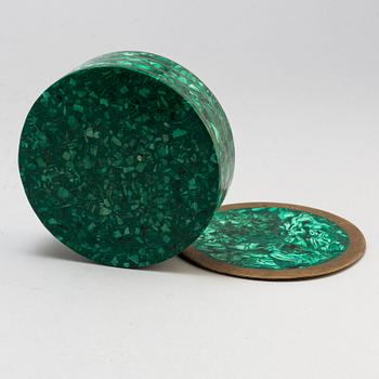 An early 20th century malachite and brass box.