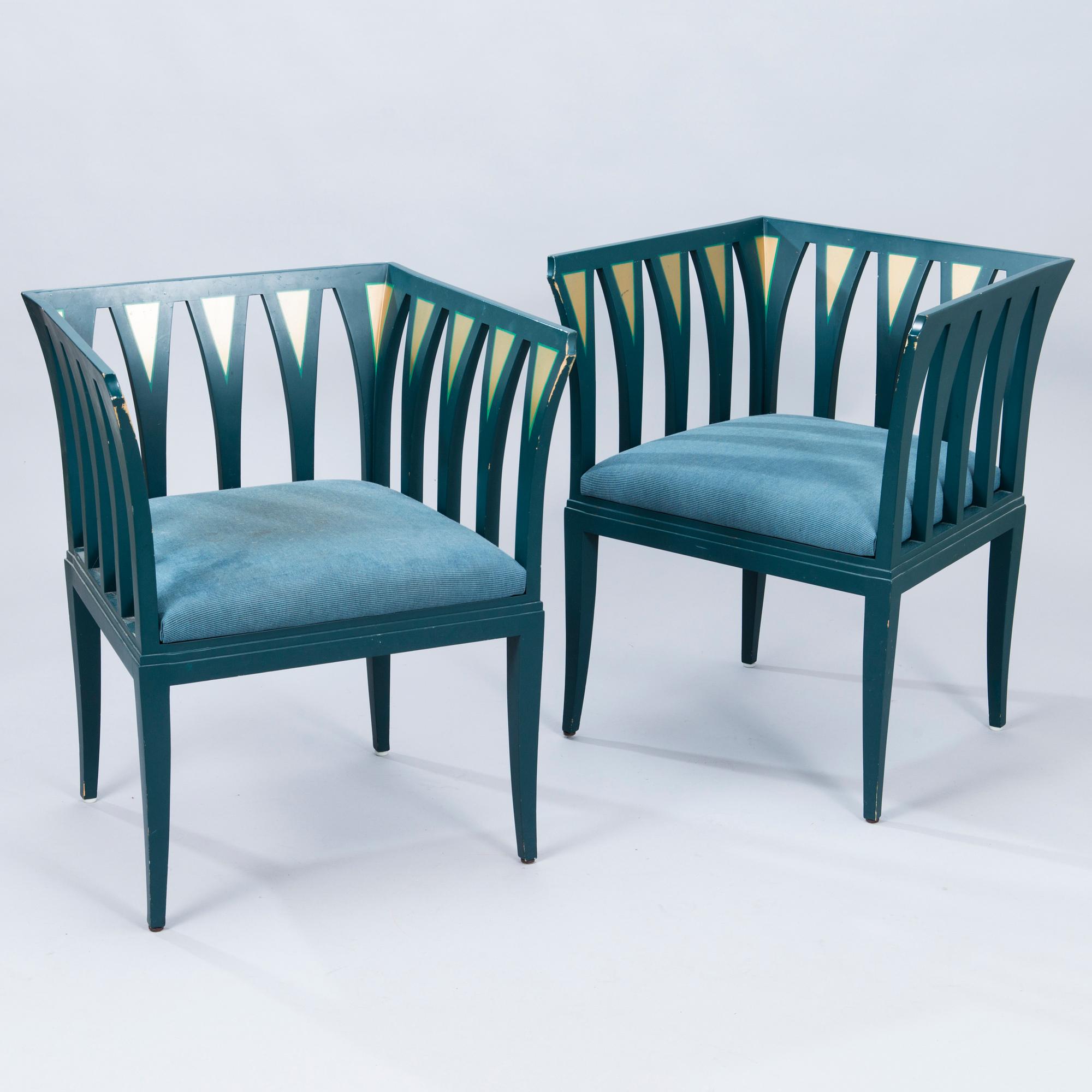 A pair of "Blue Chair" armchairs by Eliel Saarinen, Adelta, Finland 1983.