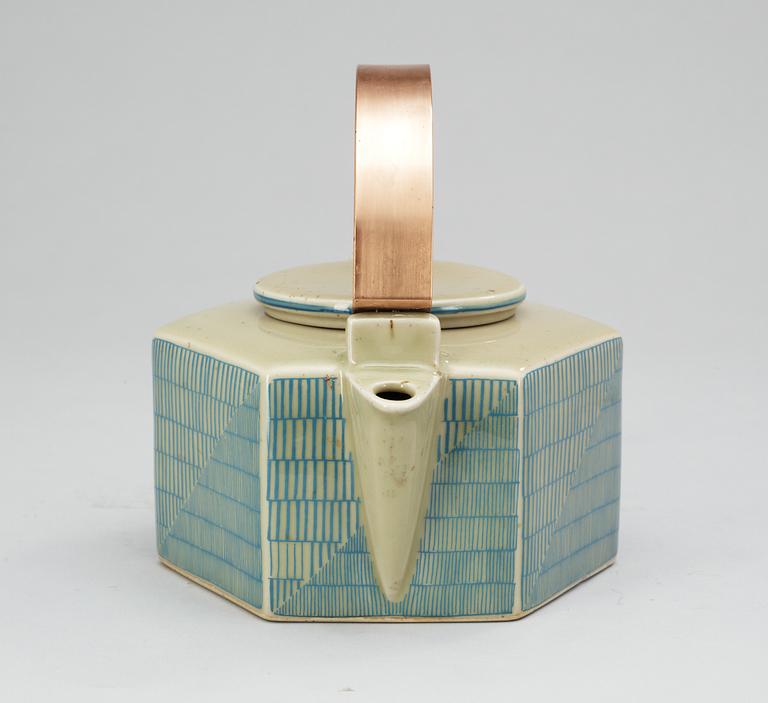 A Signe Persson Melin stoneware 'Six-sided' teapot, Rörstrand.