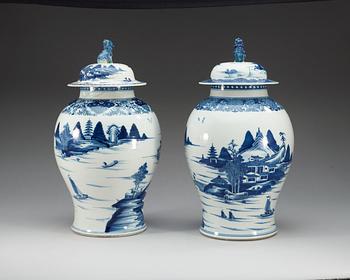 Two blue and white jars with covers, Qing dynasty, Jiaqing (1796-1820).