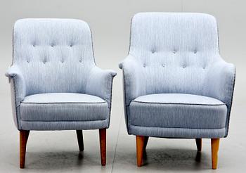 FÅTÖLJER, två st, design Carl Malmsten "Samsas"resp. "Husmor".