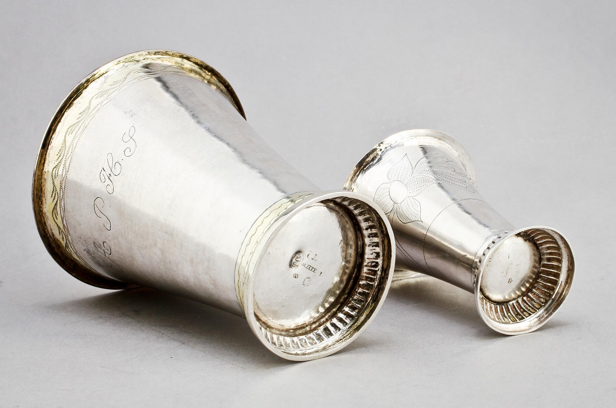 BÄGARE, 2 st, silver, bl a Tornberg, Linköping, 1801. Tot. v. 150 g.
