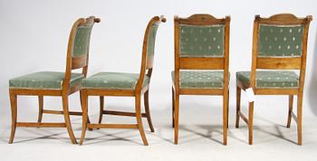STOLAR, 4 st, senenempire, två etikettmärkt Stockholms stolmakarämbete, 1830-40-tal.