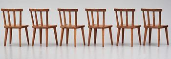 Axel Einar Hjorth, a set of six stained pine 'Utö' chairs, Nordiska Kompaniet, Sweden 1930s.