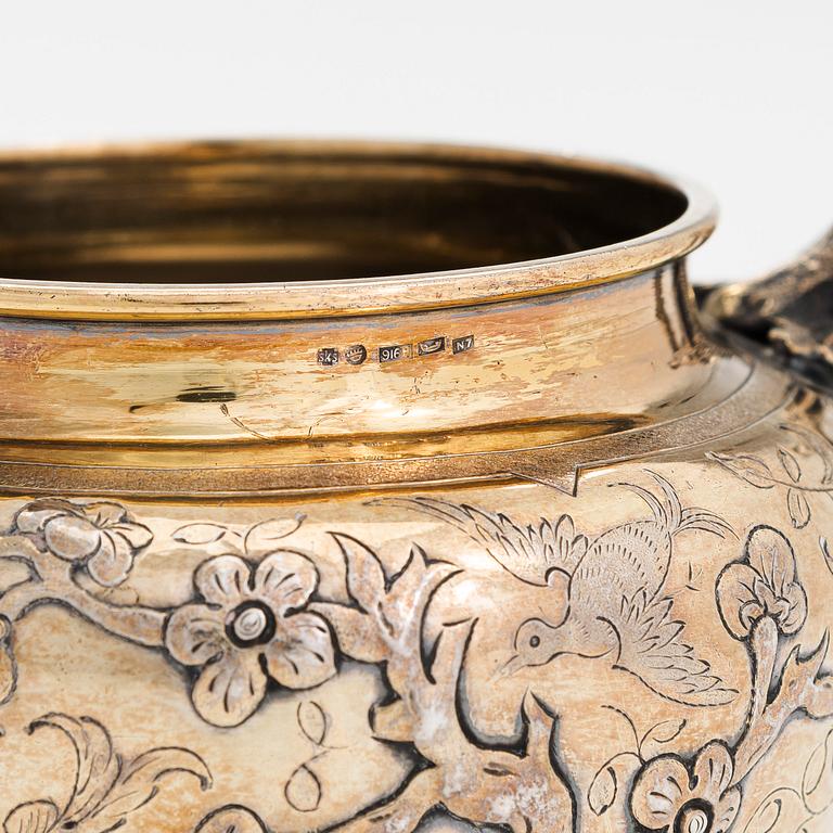 Samuel Smily, teservis, 9 delar, sterling silver, delvis förgyllt, Goldsmiths Alliance Ltd, London 1873-74.