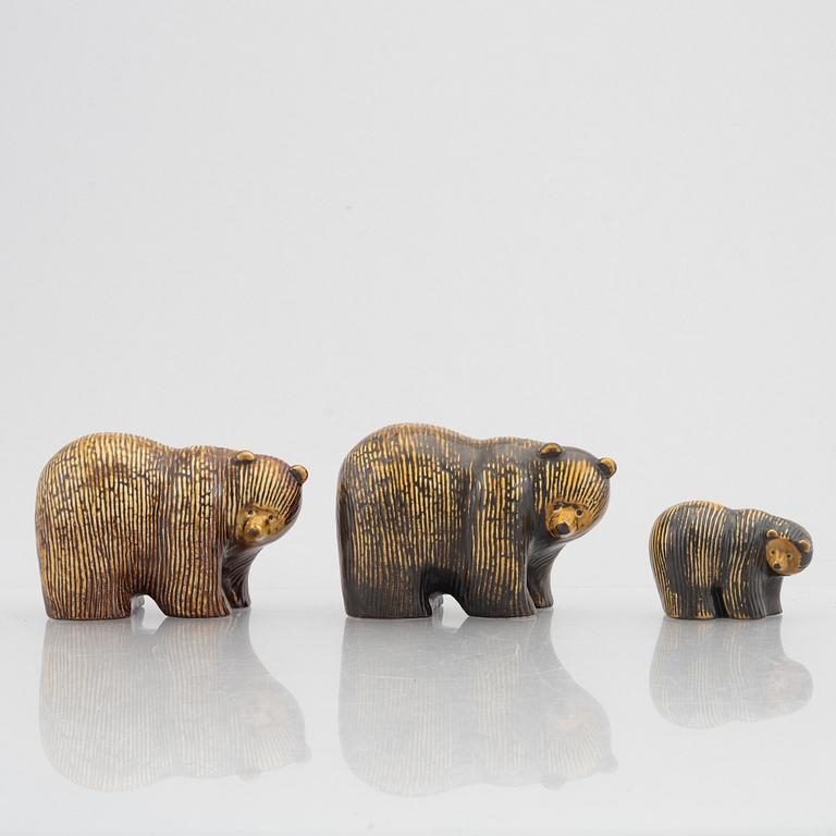 Lisa Larson, three bear stoneware figurines from the series "Lillskansen", Gustavsberg, Sweden.