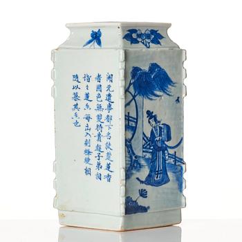 A blue and white vase, late Qing dynasty, circa 1900.