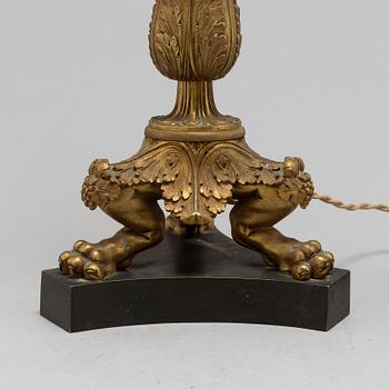 A LATE EMPIRE BRONZE TABLE LAMP, mid 19th century.