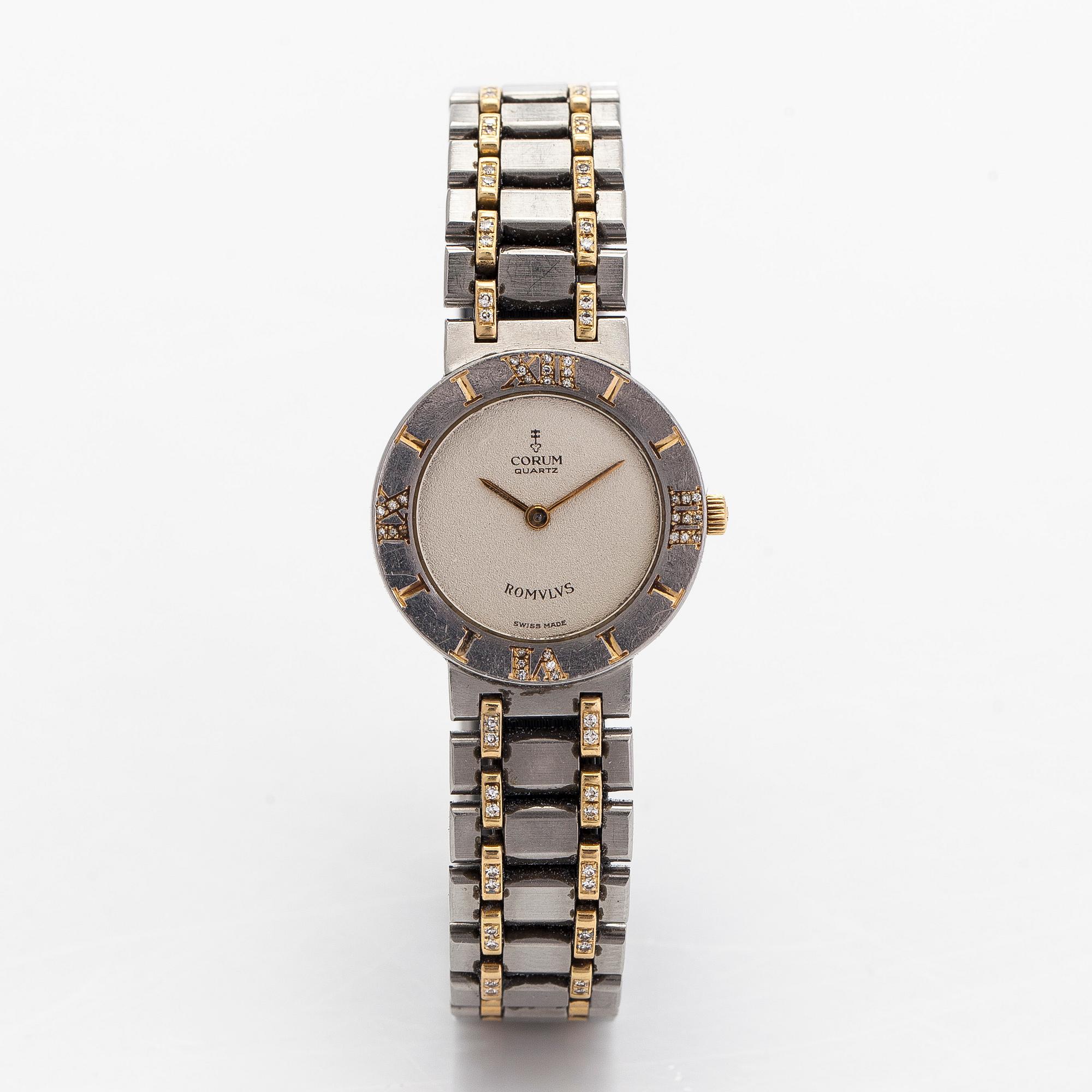 Corum, "Romulus", armbandsur, 24 mm, guld / stål, diamanter, quartz.