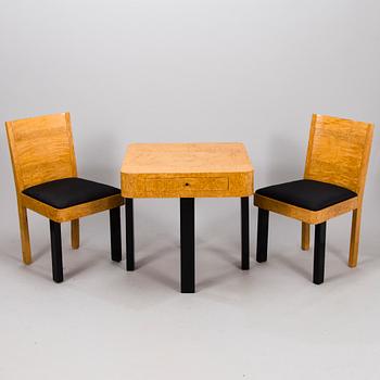 BIRGER HAHL, A 1930s table and a pair of chairs for J. Kutvosen Huonekalutehdas, Suonenjoki.