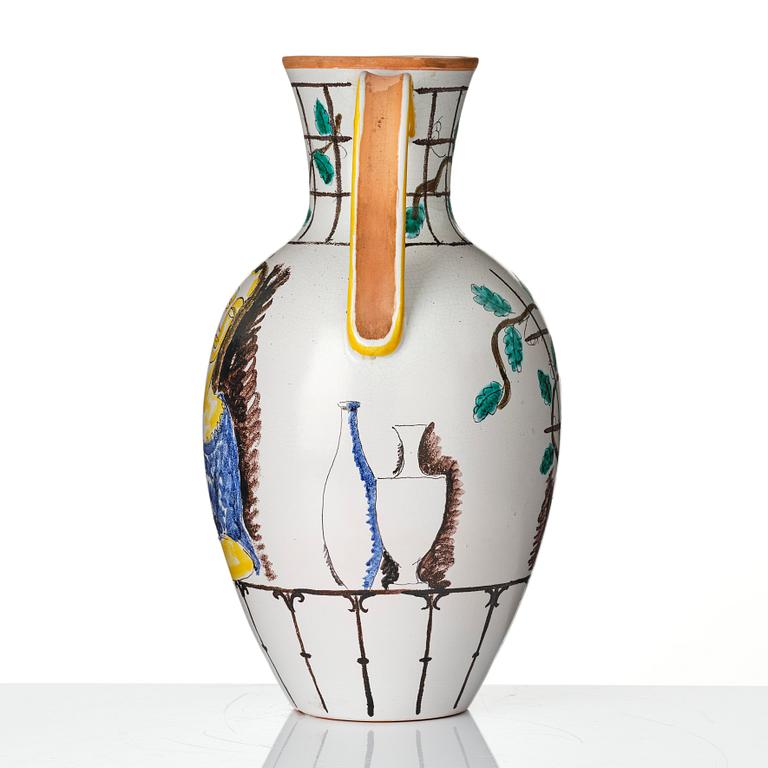 Wilhelm Kåge, a faience vase with handle, Gustavsberg Studio, Sweden, 1942.