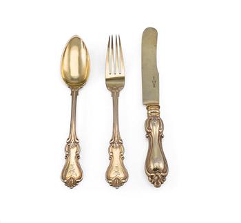 380. A SET OF CUTLERY, 84 silver, gilt. Carl Magnus Ståhle, St Petersburg 1848. Weight 211 g.