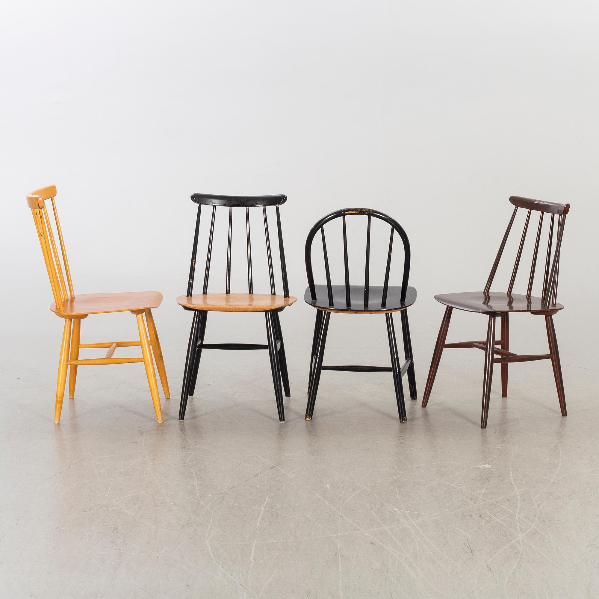 PINNSTOLAR, 9 st, Bl.a. Fanett (Edsbyverken), Nesto (Nässjö Stolfabrik), 1900-talets mitt.