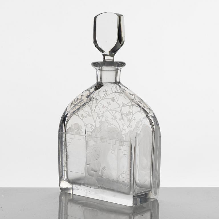 Edward Hald, an engraved bottle, model 1230, Orrefors, 1949.