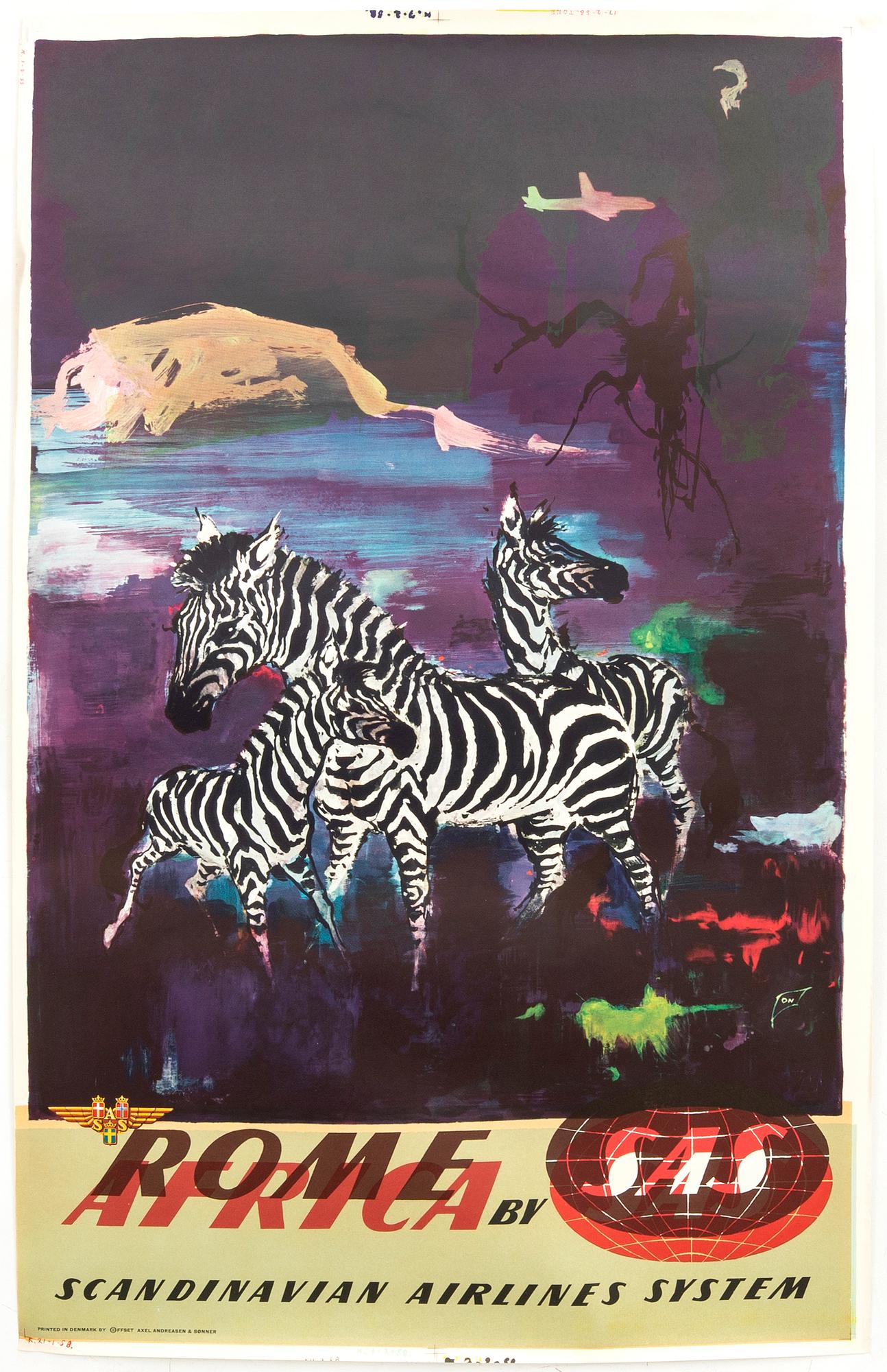 Otto Nielsen, unique poster 'SAS Scandinavian Airlines System', 1958.