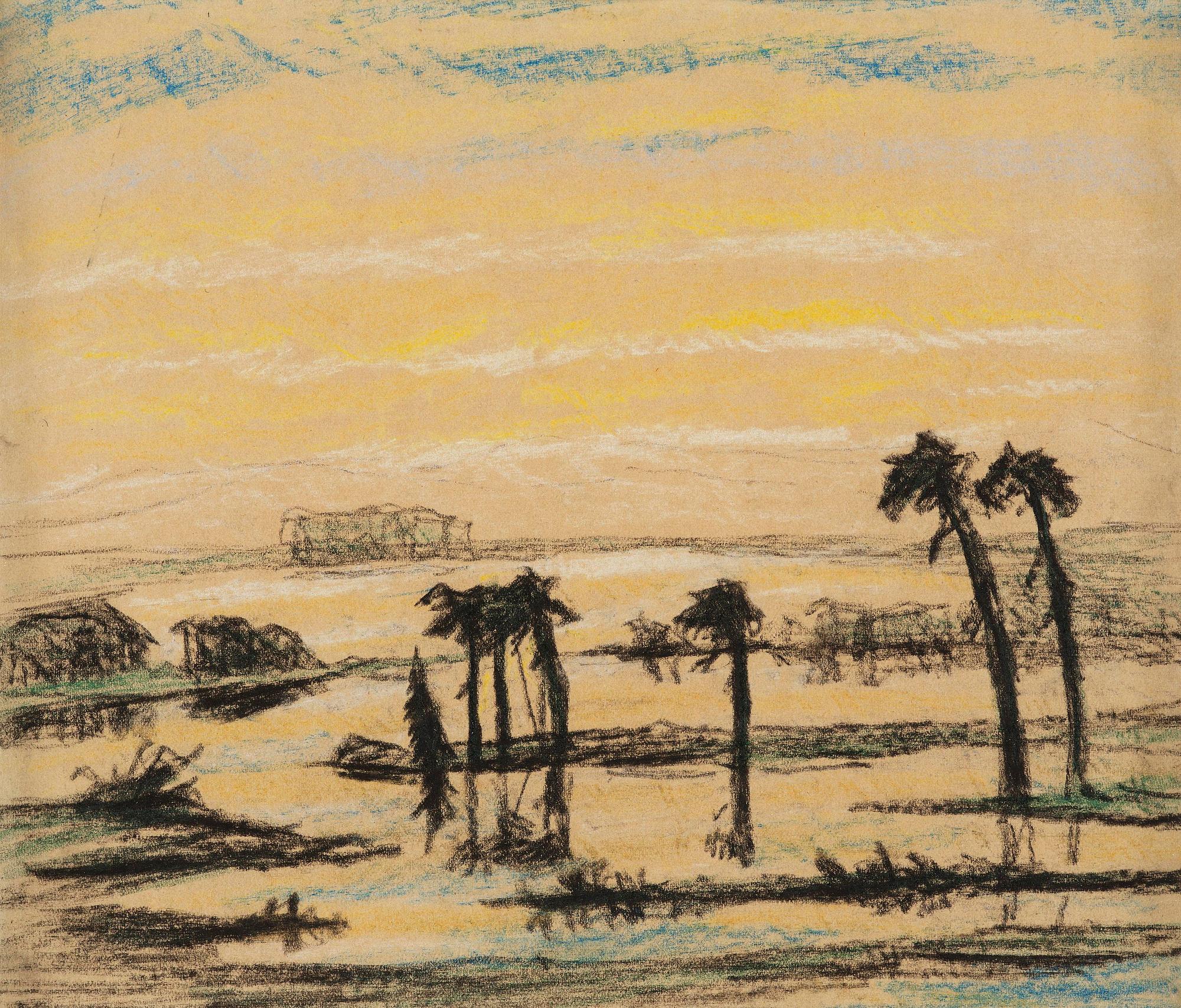 Carl Fredrik Hill, Landscape with palms and a tree.