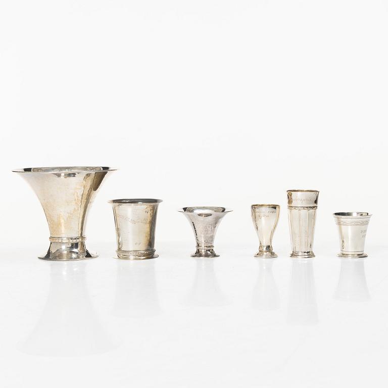 Bägare, 6 st, silver, mestadels GAB, 1900-tal.