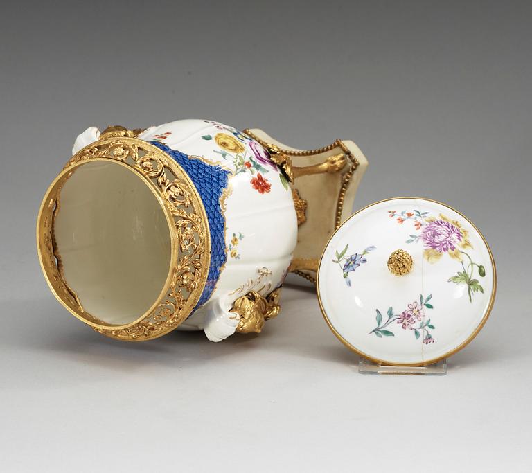 A ormulu mounted jar with cover, probably Meissen Marcolini ca 1800.