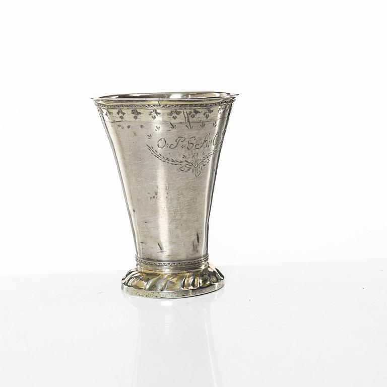 A silver beaker, unclear maker's mark, probably Christoffer Wasserman, Lindesberg Sweden 1769.
