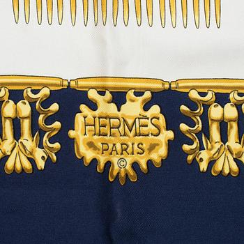 Hermès, scarves, two pieces, "La Promenade de Longchamps" & "Les Cavaliers d'Or".