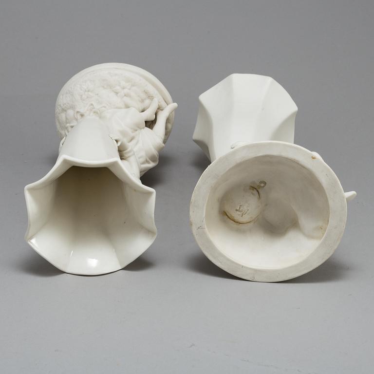 A PAIR OF PARIAN FLOWER VASES, Gustafsberg, ca 1900.