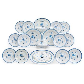 A blue and white dinner service, Qing dynasty, Qianlong (1736-95). (53 pieces).