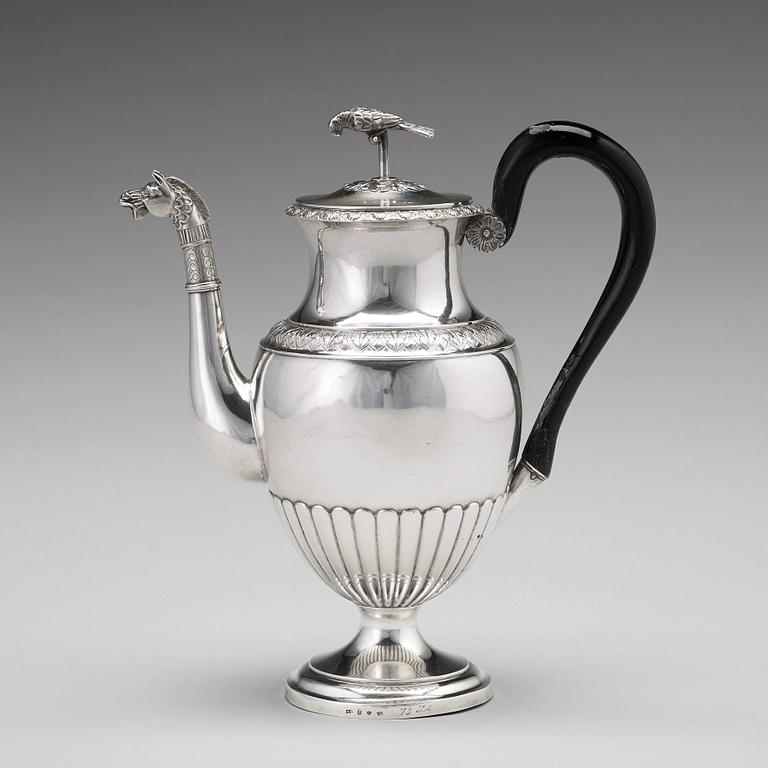 A Swedish empire silver coffeepot mark of Anders Lundquist, Stockholm 1817.