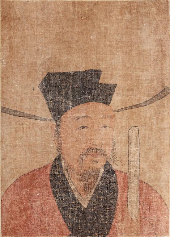 MÅLNING samt KALLIGRAFI, fem avsnitt, på siden och papper av okänd konstnär, Qing dynastin.