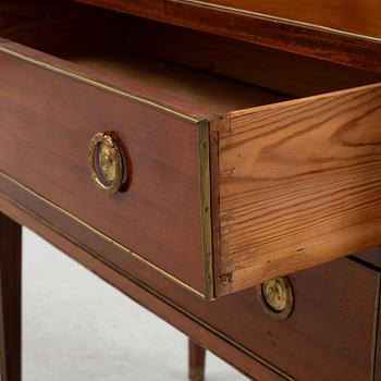 A mahogany veneered late Gustavian secretaire, late 18th century.