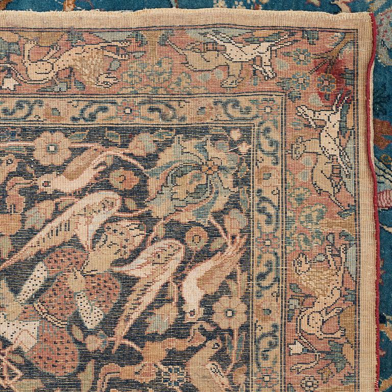 MATTO, an antique/ semi-antique Tabriz part silk figural, ca 345-346 x 217,5-232 cm.