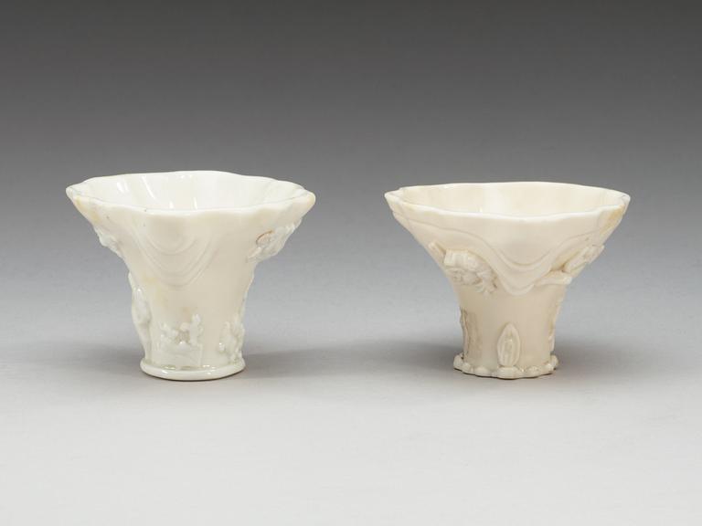 Two blanc de chine libation cups, Qing dynasty, 18th Century.