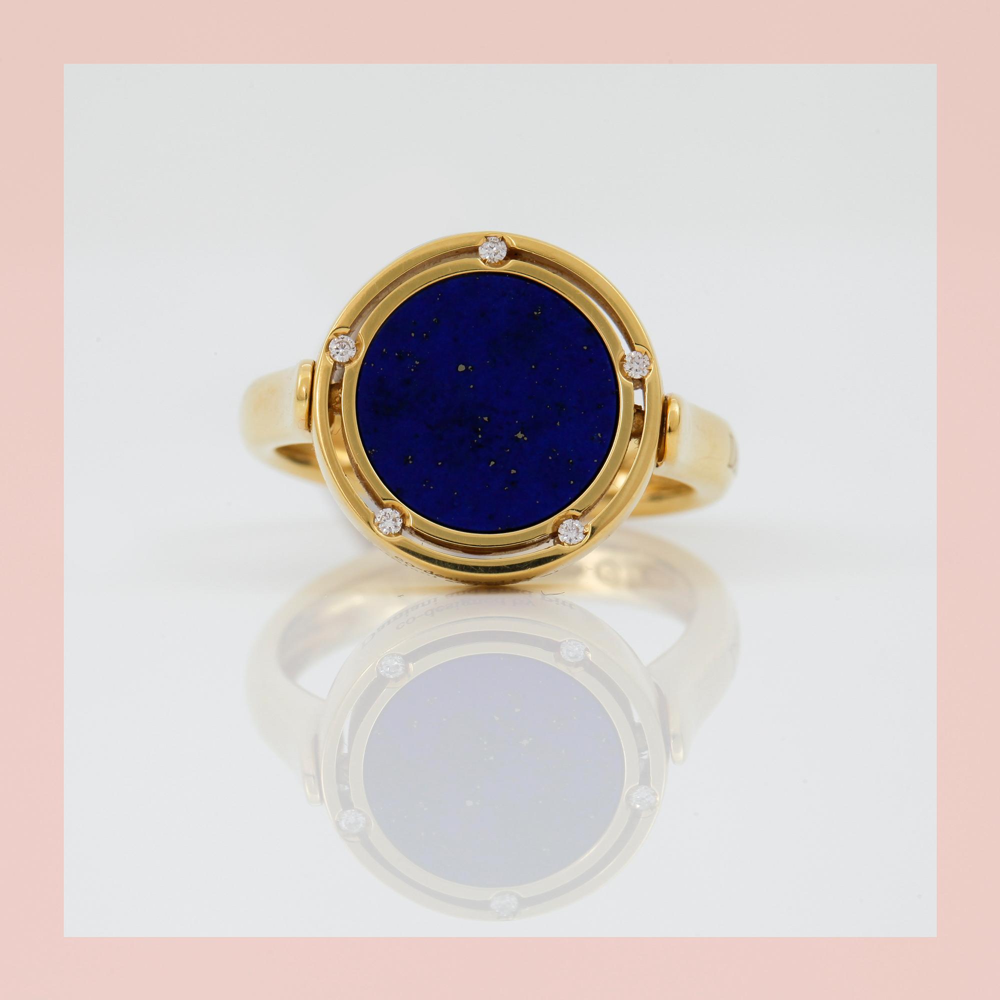 RING Damiani och Brad Pitt design Italy. Reversible with Lapis Lazuli Onys and 10 small diamonds. Bukowskis
