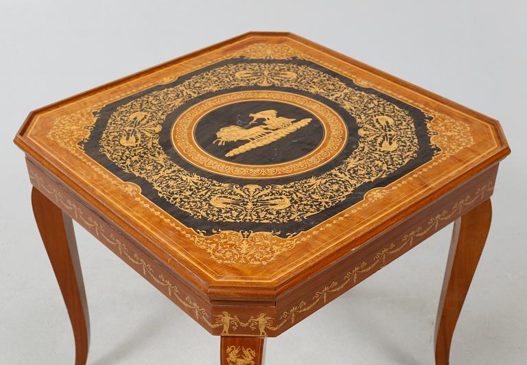 A gaming table and two chairs from Italy, 1950s.