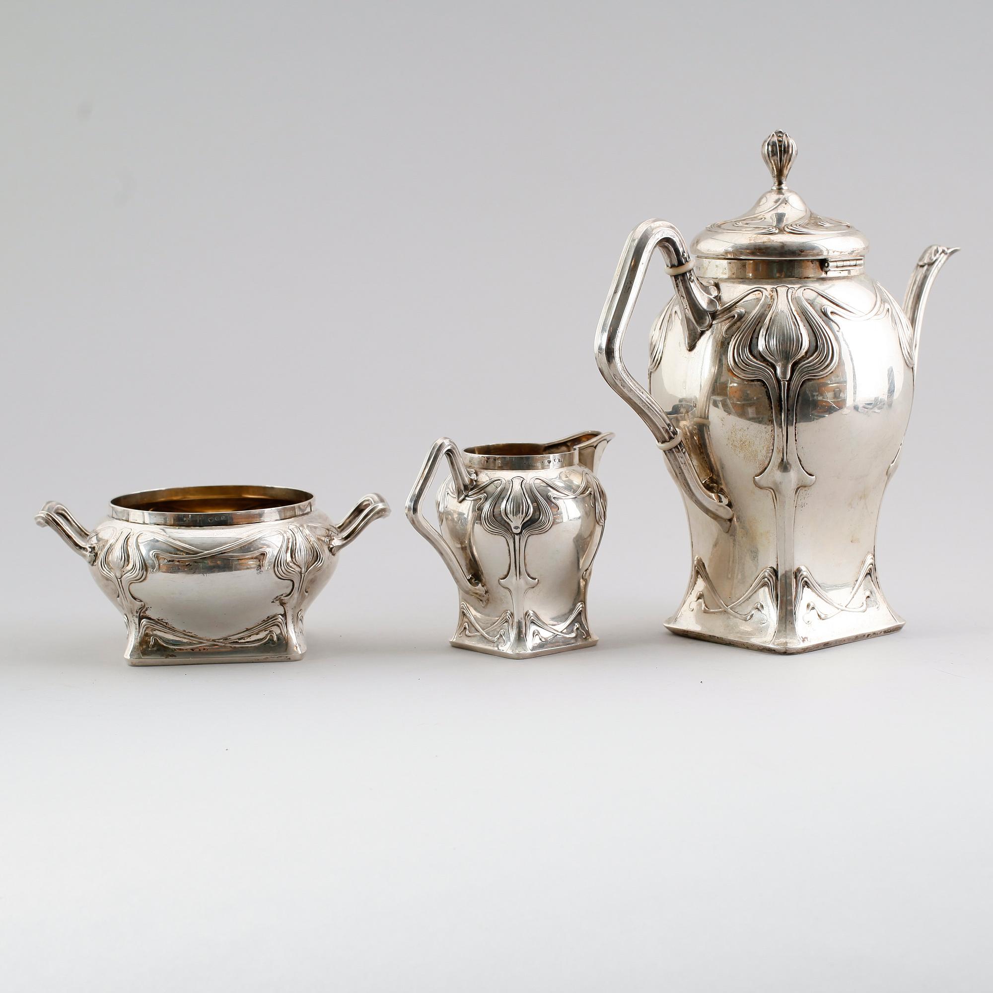 KAFFESERVIS, 3 delar, silver, K Anderson, Stockholm 1911. Vikt ca 931 gram.