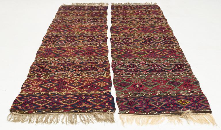 An antique part metal Malataya kilim, The Ottoman Empire, ca 340 x 153 cm.