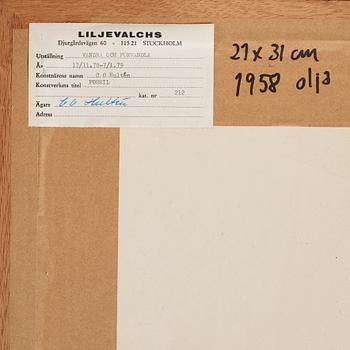CO Hultén, olja på duk uppfäst på pannå, signerad och utförd 1958.