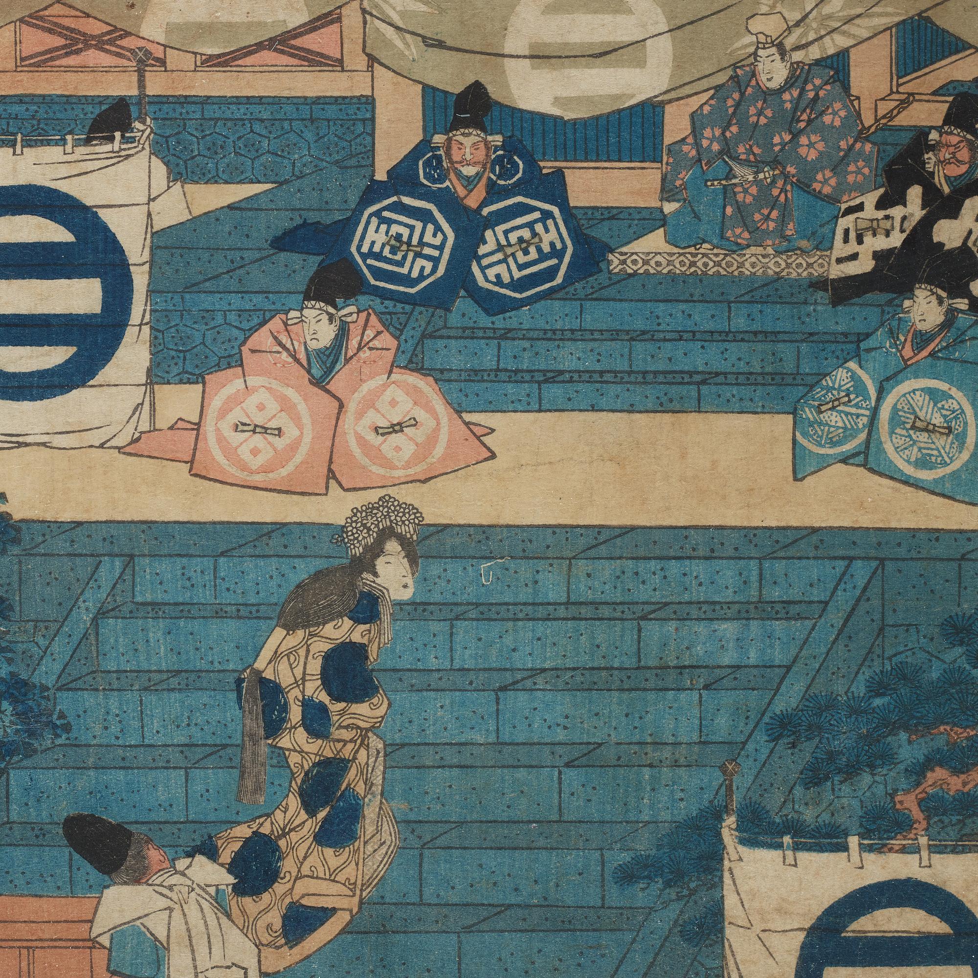 UTAGAWA HIROSHIGE (1797-1858), efter, färgträsnitt. Japan, från serien "The Storehouse of Loyal Retainers", 1835-39.