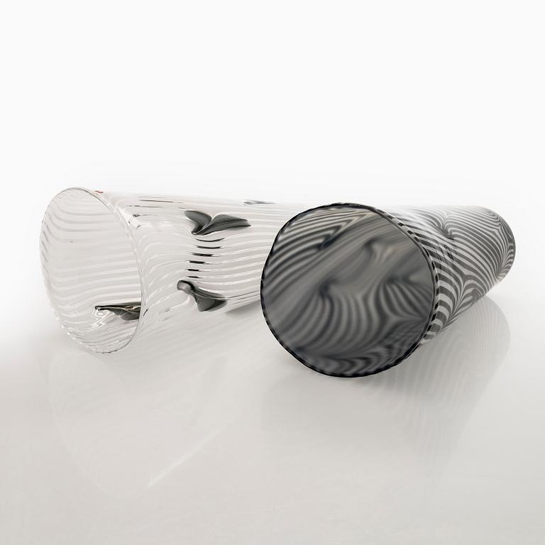 Kerttu Nurminen, two vases, signed Kerttu Nurminen Nuutajärvi, 18/99 and 63/99.