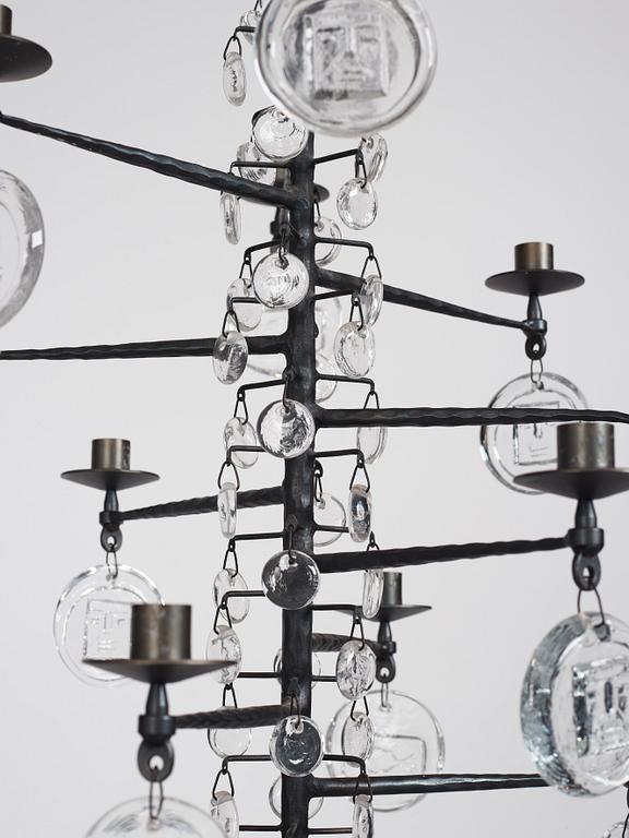 Erik Höglund, a wrought iron and glass chandelier, Boda Smide, Sweden.