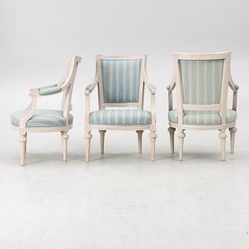 A set of three late Gustavian open Armchairs by O. Eriksson (1754-1808).