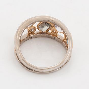 Multi colooured sapphire and brilliant cut diamond ring.