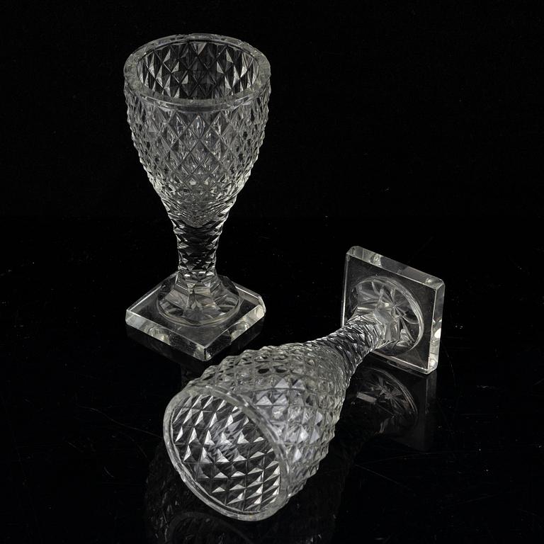 Four champagne glassas and 6 wineglasses, first half of the 19th century.