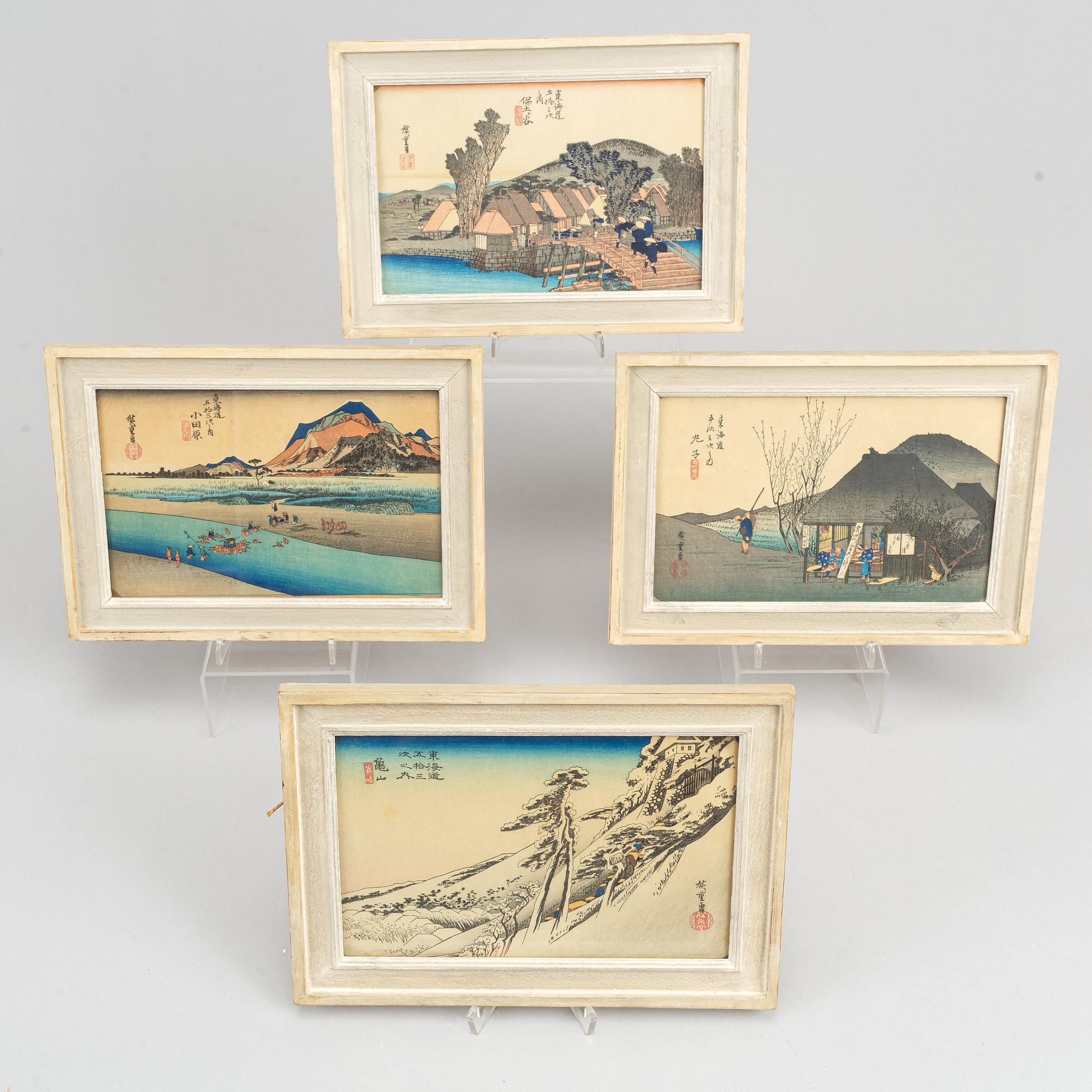 Utagawa Hiroshige, efter, färgträsnitt, 20 st, Japan, ur serien  serien Fifty-three Stations of the Tokaido, 1900-tal.