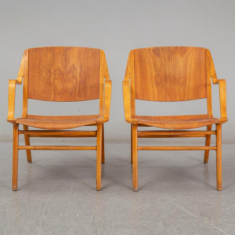 A pair of "Ax-chairs" by PETER HVIDT & ORLA MØLGAARD NIELSEN, Fritz Hansen, Denmark, 1950-60s.